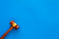 Law and court. Lawyer, attorney, judge concept. Judge gavel on blue background top view copy space Royalty Free Stock Photo