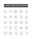 Law department line icons collection. Training center, Research wing, Health clinic, Secretariat office, Marketing team