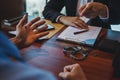 Law enforcement officer interrogating Criminals male with handcuffs in the investigation room Police officer interviewing after Royalty Free Stock Photo