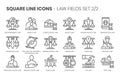 Law fields related, square line vector icon set