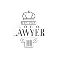 Law Firm And Lawyer Office Black And White Logo Template With Crown And Pillar Justice Symbols Silhouette