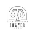 Law Firm And Lawyer Office Black And White Logo Template With Market Balance Justice Symbol Silhouette