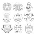 Law Firm And Lawyer Office Logo Templates With Classic Ionic Pillars, Pediments And Balance Silhouettes Royalty Free Stock Photo
