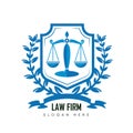 Law firm logo template with sword, shield and scales of justice Themis. Royalty Free Stock Photo