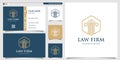 Law firm logo with line art style and business card design template Premium Vector