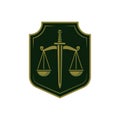 Law firm logo template with Sword, shield, and scales of justice Themis Royalty Free Stock Photo