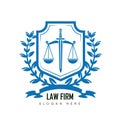 Law firm logo template with sword, shield and scales of justice Themis. Royalty Free Stock Photo