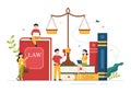 Law Firm Services with Justice, Legal Advice, Judgement and Lawyer Consultant in Flat Cartoon Poster Hand Drawn Illustration