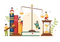 Law Firm Services with Justice, Legal Advice, Judgement and Lawyer Consultant in Flat Cartoon Poster Hand Drawn Illustration