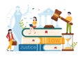 Law Firm Services with Justice, Legal Advice, Judgement and Lawyer Consultant in Flat Cartoon Poster Hand Drawn Illustration