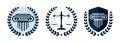 Law firm vector logo set. Law office logotypes with a pillars and scale of justice. Symbols of legal centers or law advocates