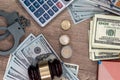 Law gavel with handcuffs, dollars and books as background Royalty Free Stock Photo