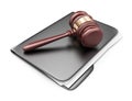 LAW hammer on computer folder. 3D Icon Royalty Free Stock Photo