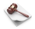 LAW hammer on documents. Legal concept. 3D Icon