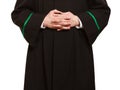 Law. Hands of man lawyer attorney in polish gown