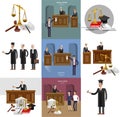 Law horizontal banner set with judical system elements isolated vector illustration