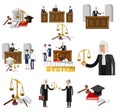 Law horizontal banner set with judical system elements isolated vector illustration Royalty Free Stock Photo