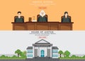 Law horizontal banner set with judicial system. Royalty Free Stock Photo