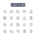Law icon line vector icons and signs. Justice, Court, Attorney, Shield, Gavel, Jurisprudence, Legal, Judiciary outline