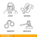 Law icon set include Jude Sentence Handclufs Gawel. Royalty Free Stock Photo