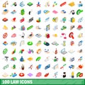 100 law icons set, isometric 3d style Royalty Free Stock Photo