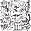 Law and judgement education handwriting doodle icon of justice s