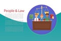 Law and judges concept with house of justice, trial by jury, honest judge with bible and law book cartoon vector