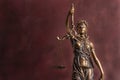 Law and judgment concept. Figure of Lady Justice in notary office close-up. Royalty Free Stock Photo