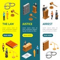 Law Justice Composition Concept Banner Vecrtical Set 3d Isometric View. Vector Royalty Free Stock Photo