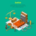 Law Justice Composition Concept Card 3d Isometric View. Vector Royalty Free Stock Photo