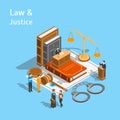 Law Justice Composition Concept 3d Isometric View. Vector