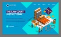 Law Justice Composition Concept Landing Web Page Template 3d Isometric View. Vector