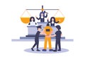 Law and Justice Concept with Characters and Judicial Elements, prisoner, Gavel, and Lawyer. Vector flat elements of judgment and