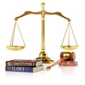 Law and Justice concept. Gavel of the judge, books of law and constitution Royalty Free Stock Photo