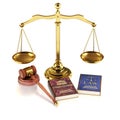 Law and Justice concept. Gavel of the judge, books of law and constitution