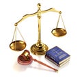 Law and Justice concept. Gavel of the judge, books of law and constitution
