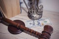 Law and Justice concept. Mallet of the judge, books, scales of justice Royalty Free Stock Photo