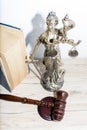 Law and Justice concept. Mallet of the judge, books, scales of justice. Royalty Free Stock Photo