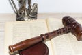 Law and Justice concept. Mallet of the judge, books, scales of justice. Royalty Free Stock Photo