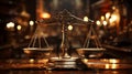 Law and justice conceptual antique beam scale with bokeh. Generative AI.