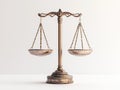 Law, justice, and decisions concept - Isolated balanced gold scale Royalty Free Stock Photo