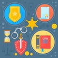 Law and justice design concept with justice icons infographics template icons in circles design, web elements, poster