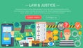 Law and justice design concept with prisoner and gun infographics template design, web header elements, poster banner