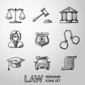 Law, justice freehand icons set. vector