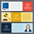 Law and justice horizontal banners in flat design