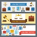 Law and justice horizontal banners in flat design