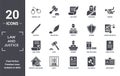 law.and.justice icon set. include creative elements as criminal law, murder, defense, counsel, guilty, legal paper filled icons