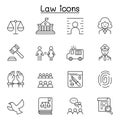 Law & Justice icon set in thin line style Royalty Free Stock Photo