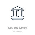 Law and justice icon. Thin linear law and justice outline icon isolated on white background from law and justice collection. Line Royalty Free Stock Photo