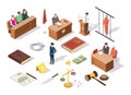 Law and justice isometric icon set, vector illustration